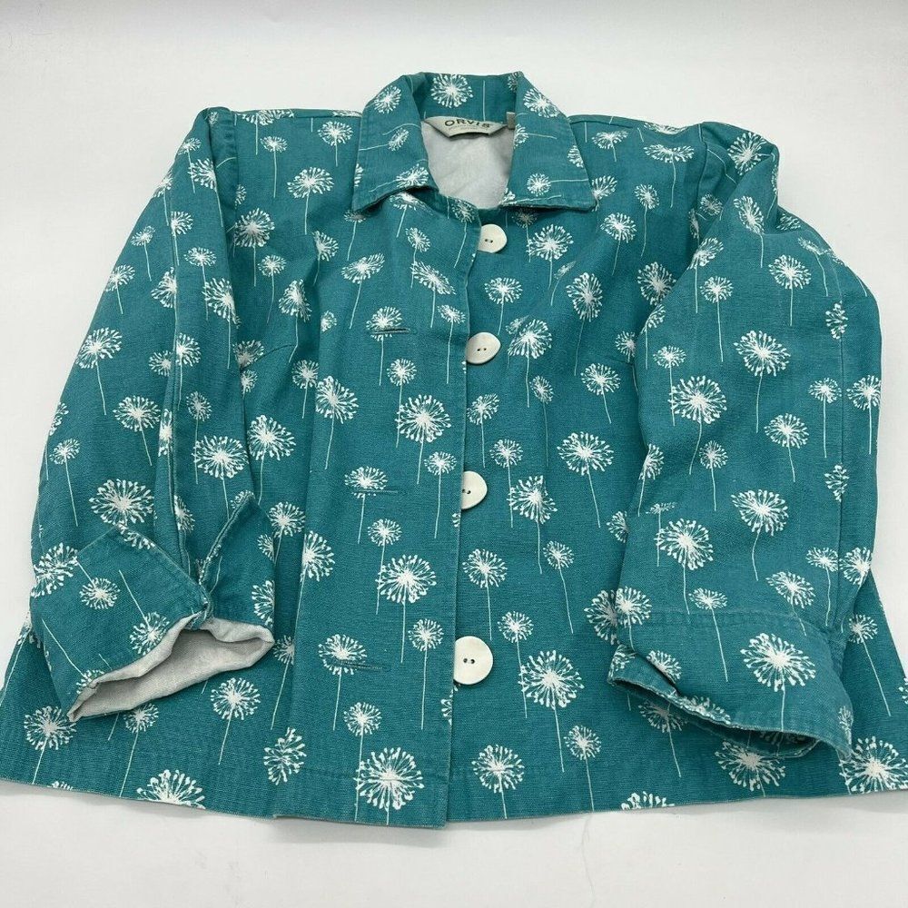 Orvis Women’s Blue Button Up Jacket Dandelions XS